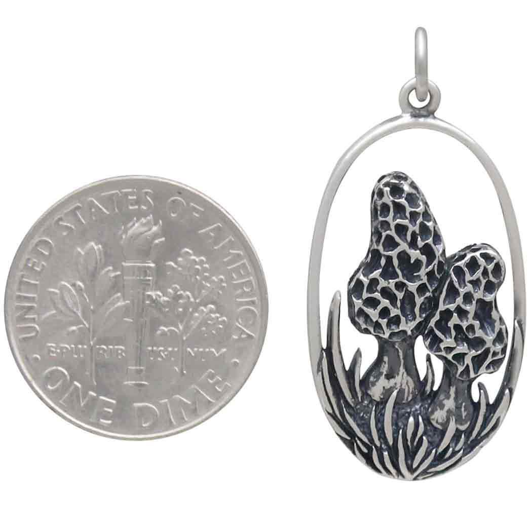 Sterling Silver Morel Mushroom Pendant 32x15mm