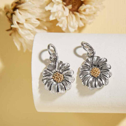 Tiny Mixed Metal Daisy Charm 16x10mm