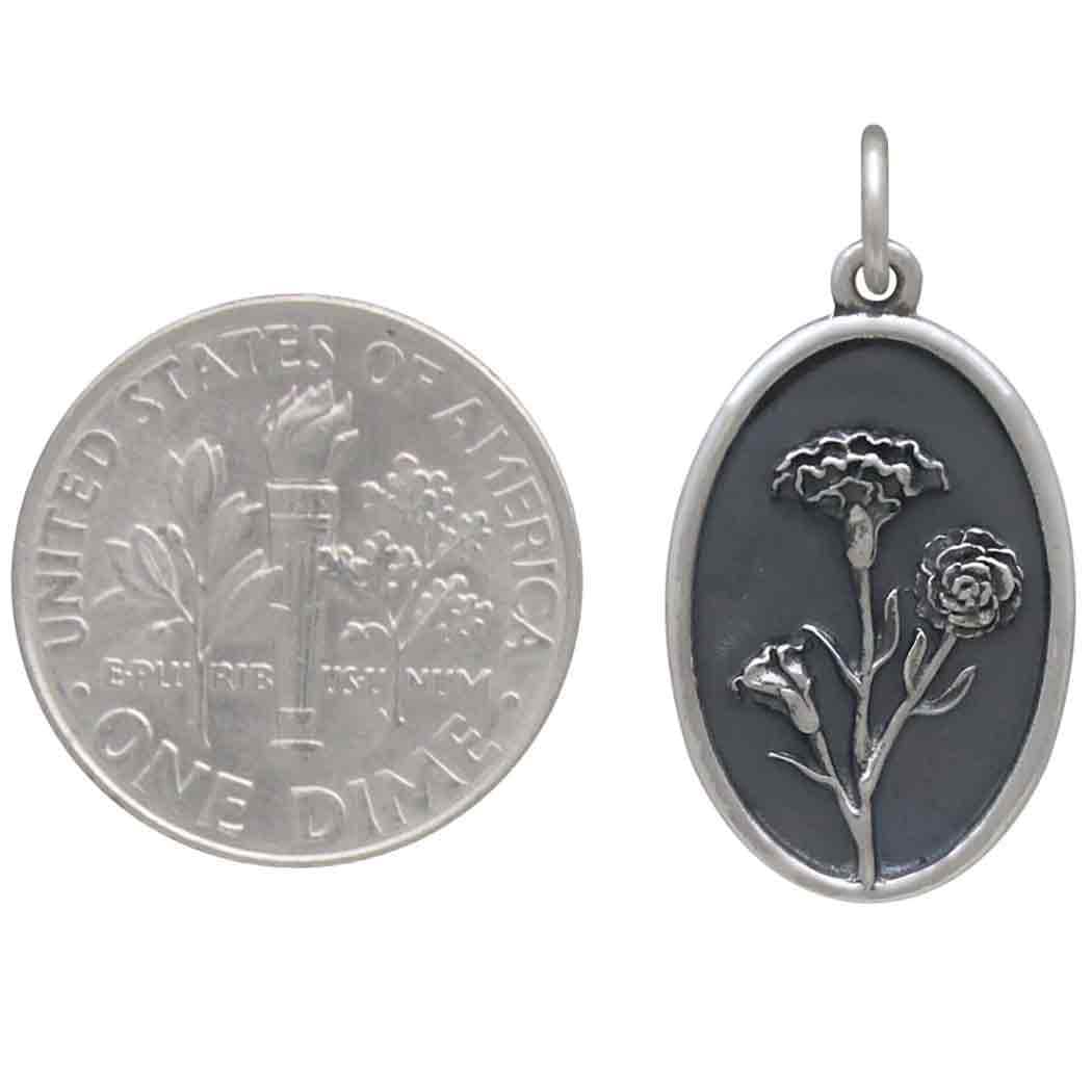 Silver Carnation Charm - January Birthflower 25x13mm