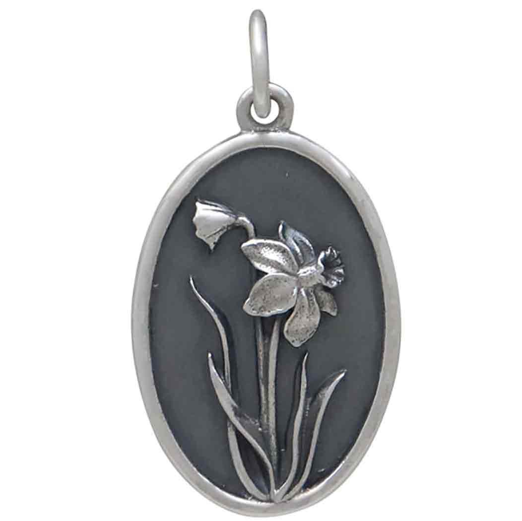 Silver Daffodil Charm - March Birthflower 25x13mm