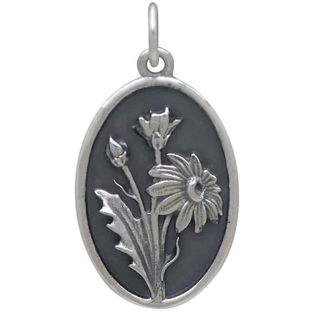 Silver Daisy Charm - April Birthflower 25x13mm