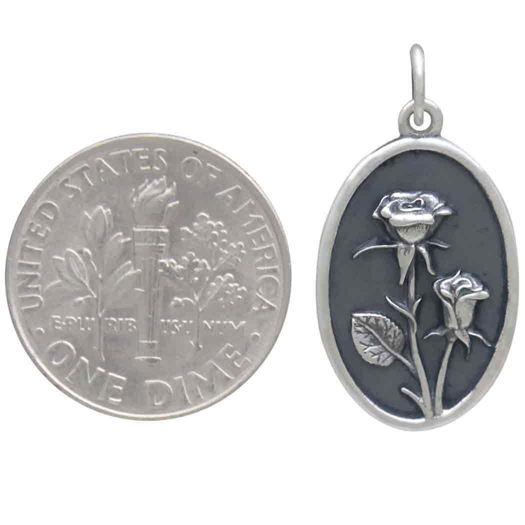 Silver Rose Charm - June Birthflower 25x13mm