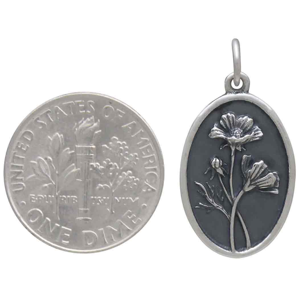 Silver Cosmo Charm - October Birthflower 25x13mm