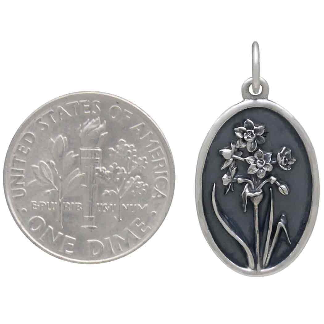 Silver Narcissus Charm - December Birthflower 25x13mm