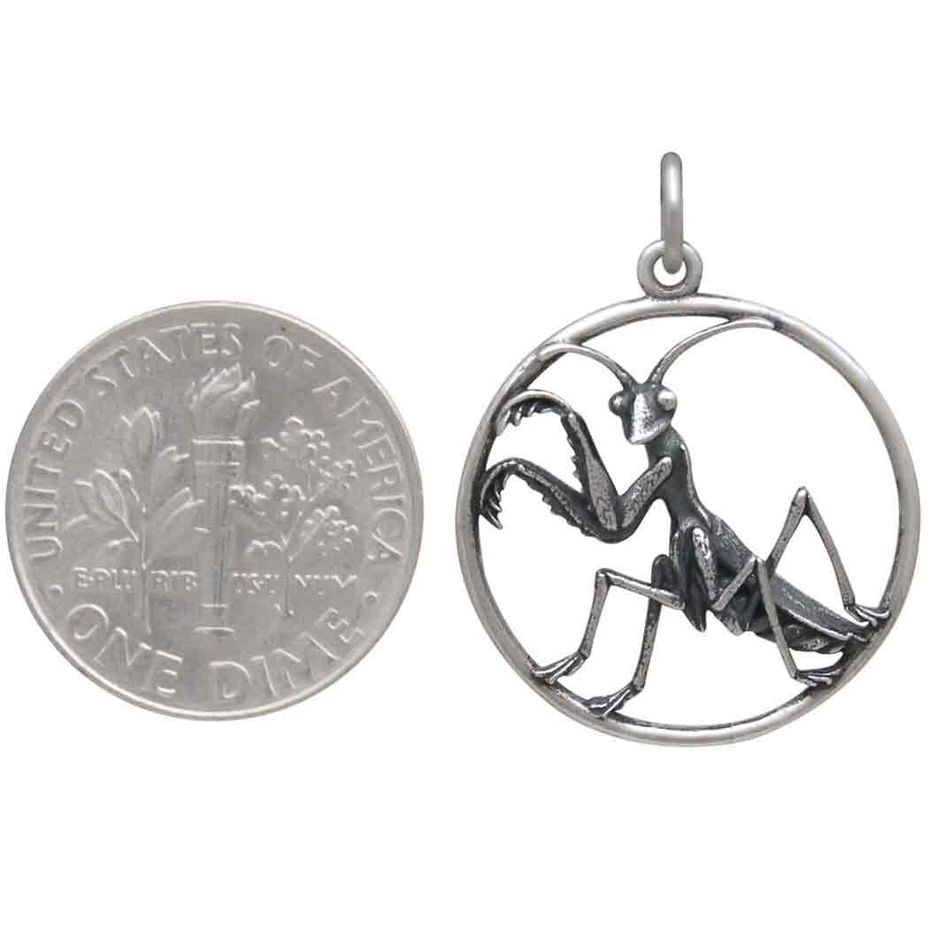 Sterling Silver Praying Mantis Pendant 26x20mm