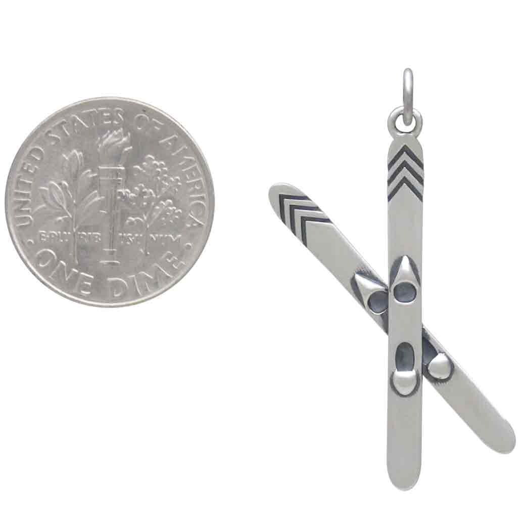 Sterling Silver Skis Pendant 36x14mm
