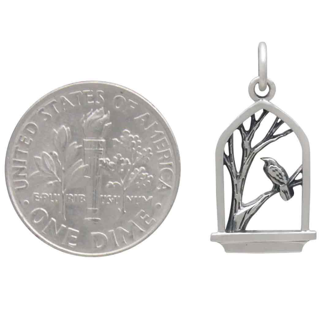 Sterling Silver Raven in Window Charm 22x11mm
