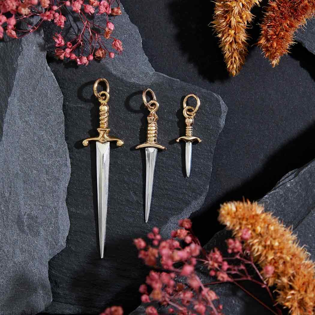 Sterling Silver Medium Sword Charm with Bronze 32x7mm