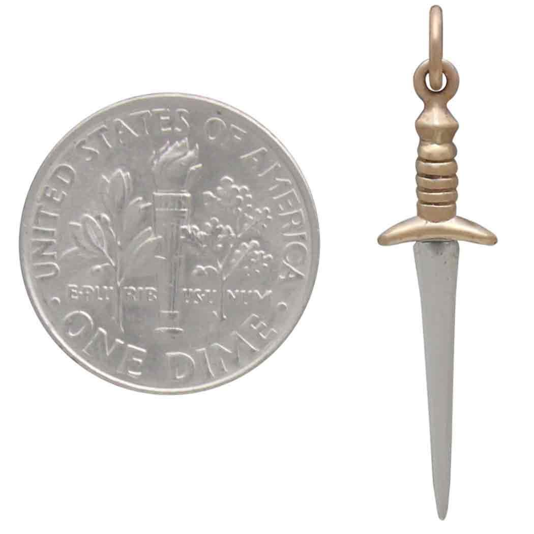 Sterling Silver Medium Sword Charm with Bronze 32x7mm