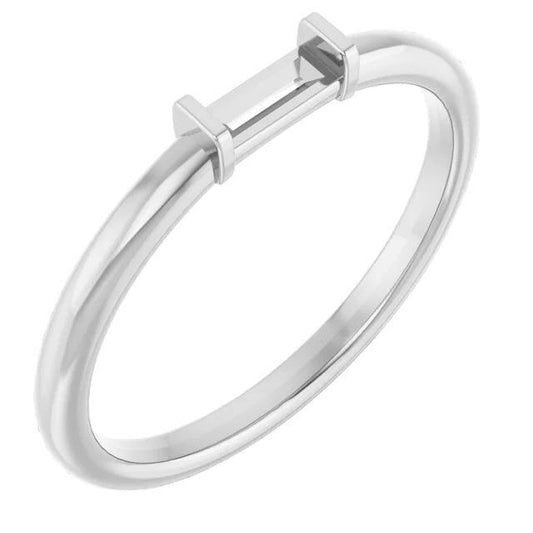 Straight Baguette Stackable Ring Mounting, 4x2mm Solitaire in Sterling Silver or 14k Gold