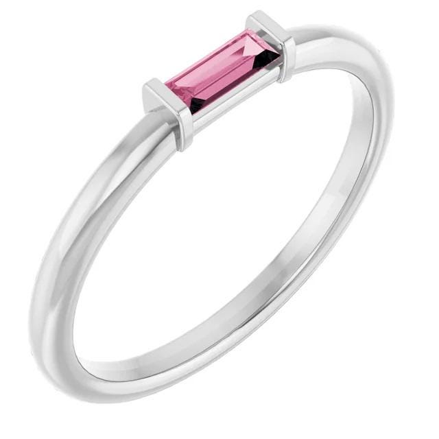 Straight Baguette Stackable Ring Mounting, 4x2mm Solitaire in Sterling Silver or 14k Gold
