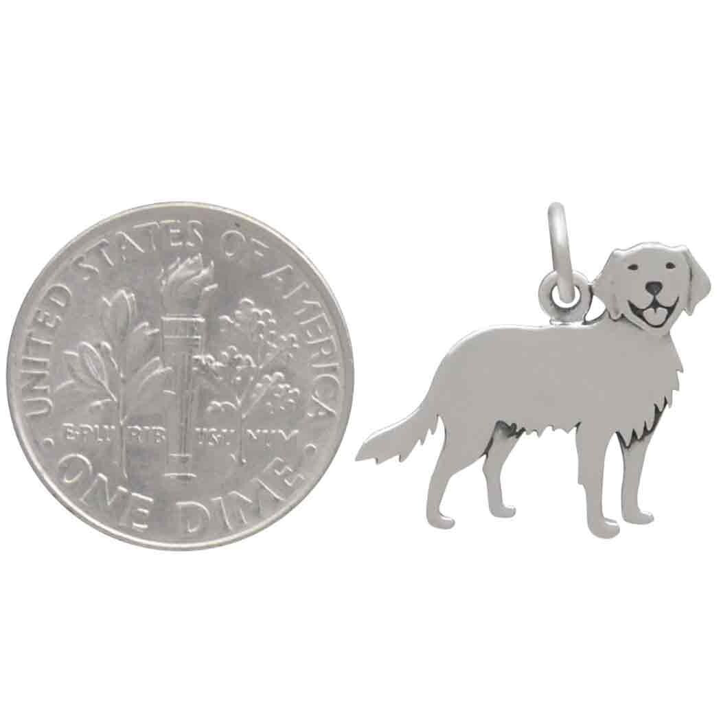 Sterling Silver Golden Retriever Dog Charm 16x18mm