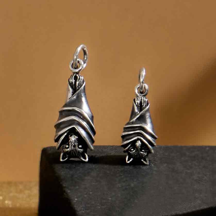 Sterling Silver Small Hanging Bat Charm 18x7mm