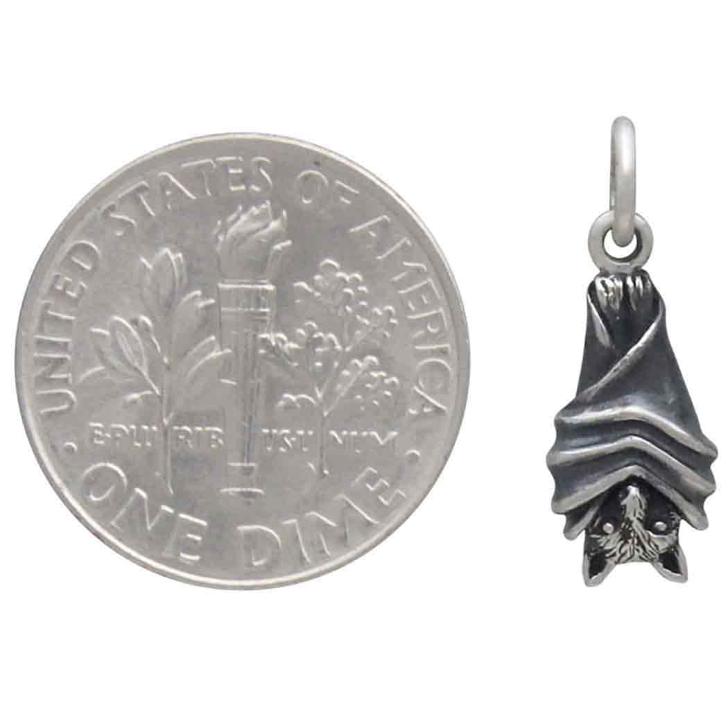 Sterling Silver Small Hanging Bat Charm 18x7mm