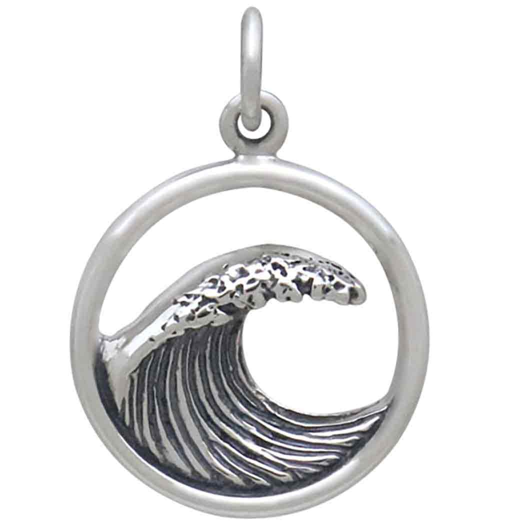 Sterling Silver Dimensional Ocean Wave Charm 21x15mm