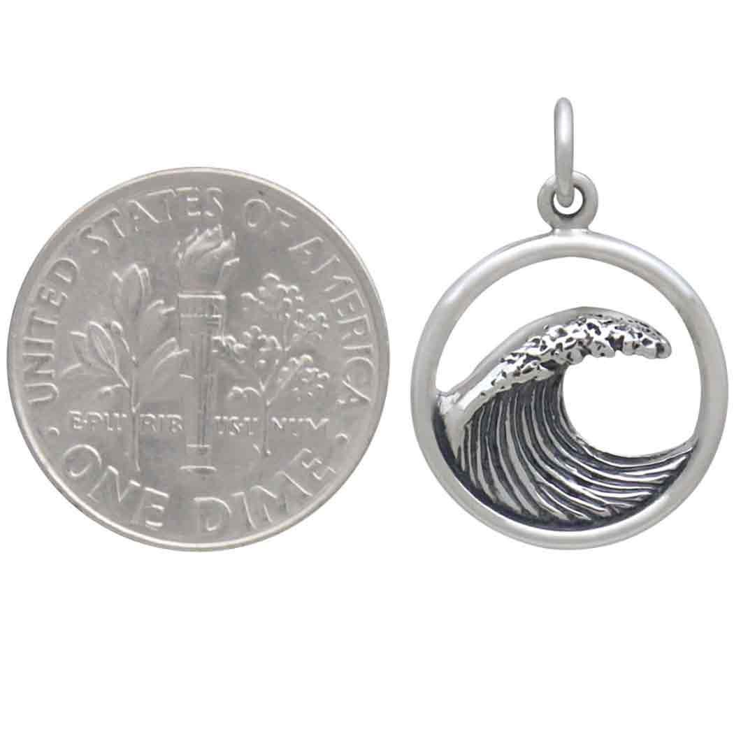 Sterling Silver Dimensional Ocean Wave Charm 21x15mm