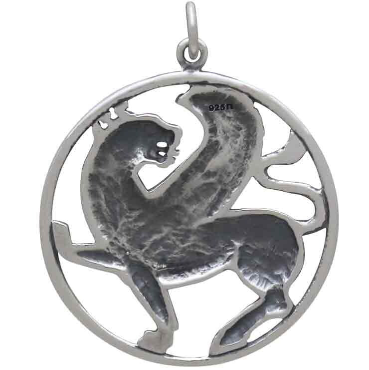 Sterling Silver Ancient Persian Winged Lion Pendant 32x26mm