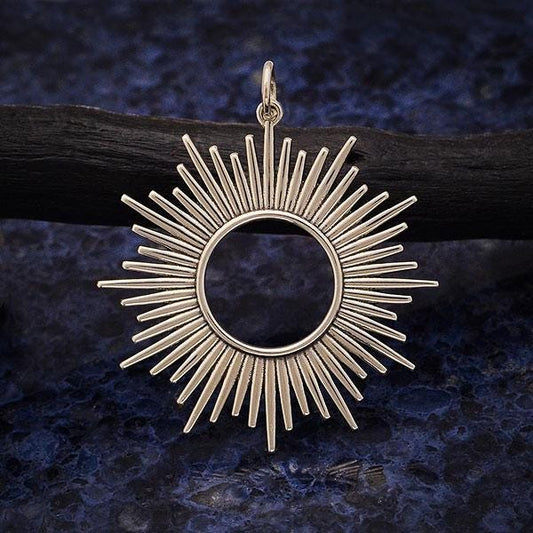 Sterling Silver Spikey Sun Pendant 37x32mm