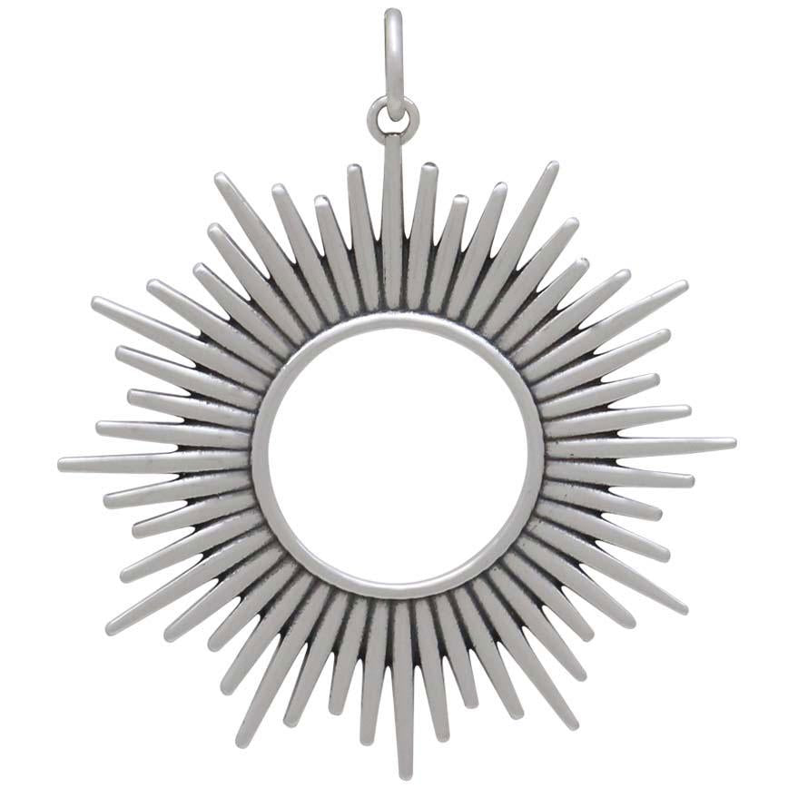 Sterling Silver Spikey Sun Pendant 37x32mm