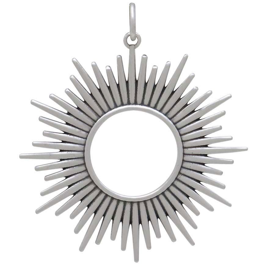 Sterling Silver Spikey Sun Pendant 37x32mm