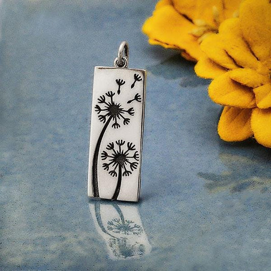 Sterling Siver Dandelion Pendant Long Rectangle