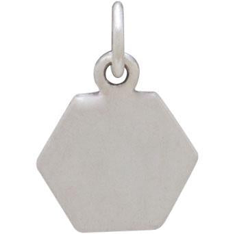 Sterling Silver Hexagon Charm with Etched Bee 15x10mm
