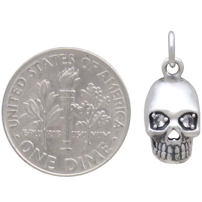 Sterling Silver Skull Charm with Nano Gem Eyes 18x8mm