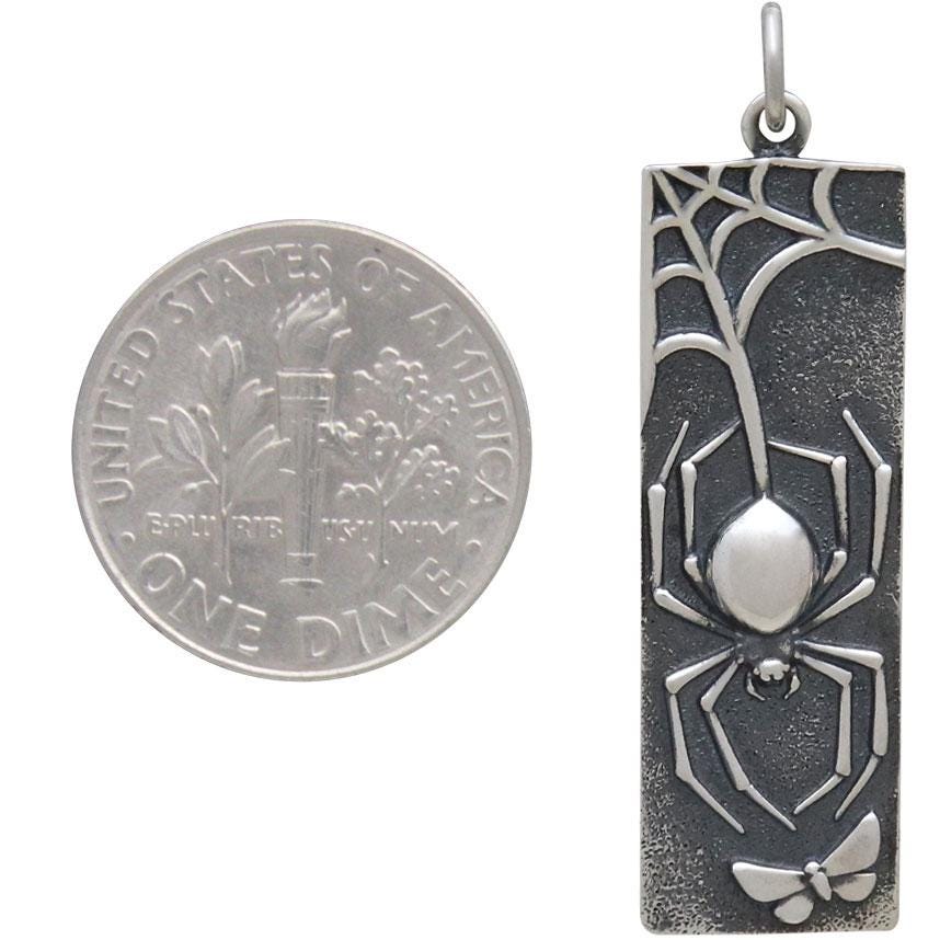 Sterling Silver Spider Pendant on Rectangle 37x10mm