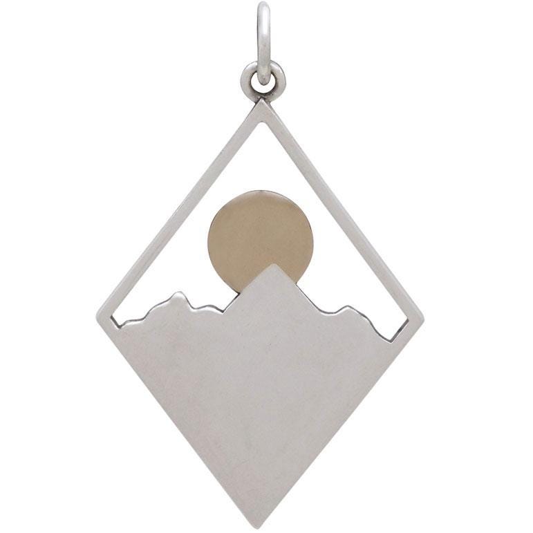 Sterling Silver Mountain Charm in Diamond Frame 33x20mm