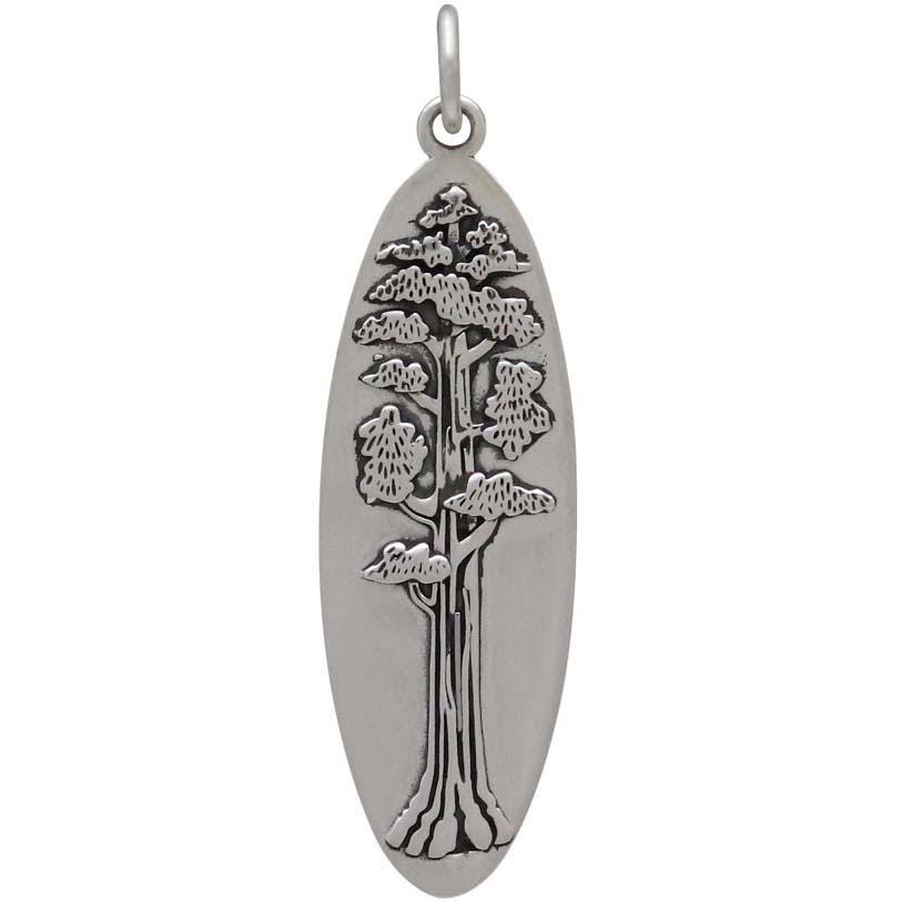 Sterling Silver Oval Sequoia Tree Pendant 35x10mm