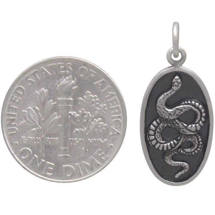 Sterling Silver Oval Snake Pendant 24x10mm