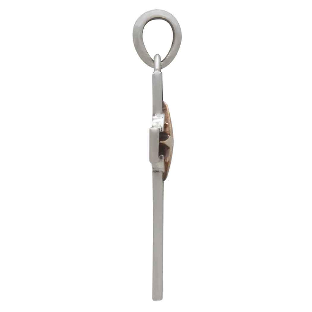 Sterling Silver Cross with Bronze Compass Pendant 33x16mm