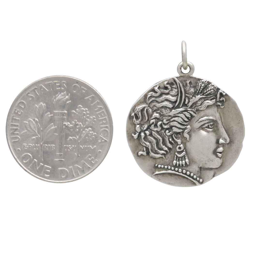 Sterling Silver Goddess Demeter Coin Pendant 25x20mm