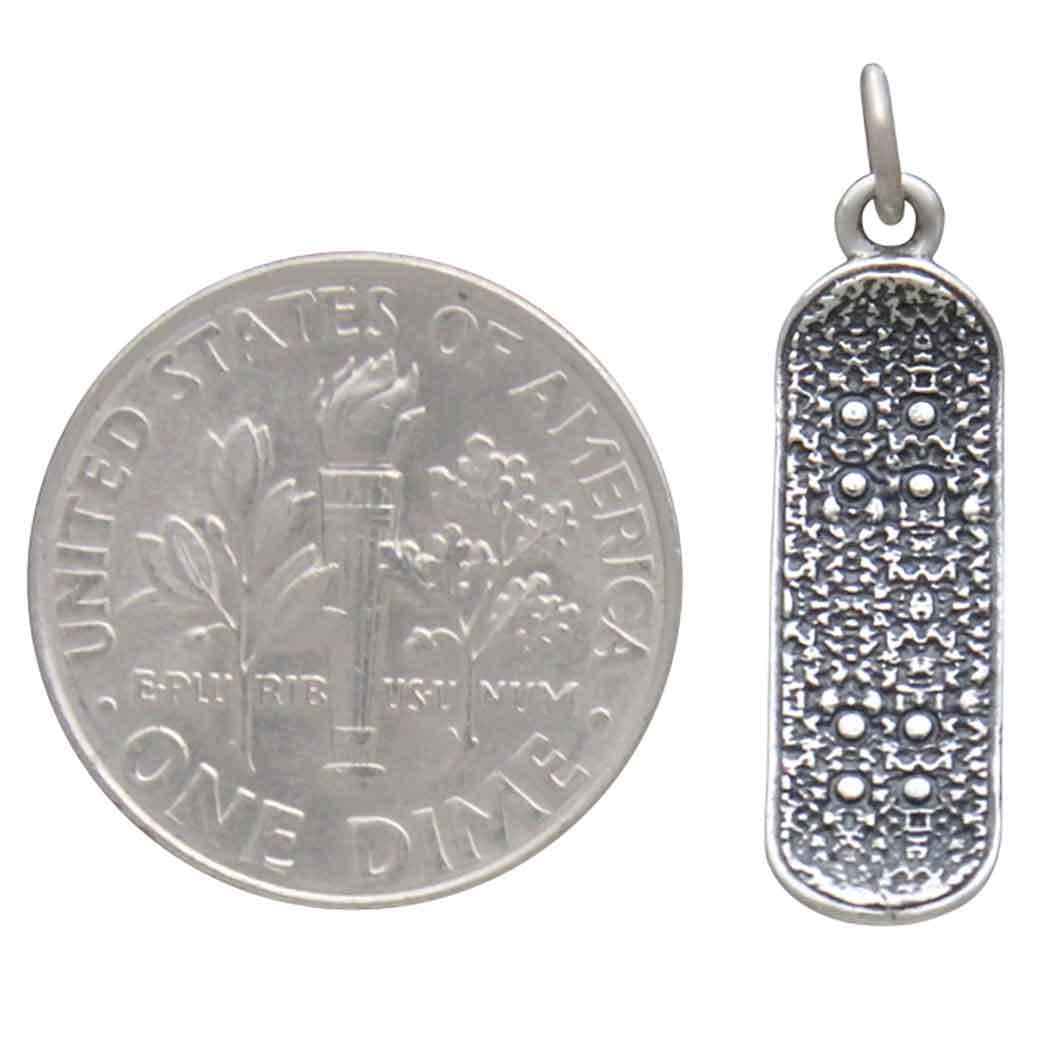 Sterling Silver Skateboard Charm 25x7mm