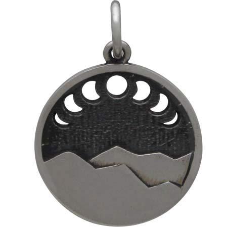 Sterling Silver Mountain Charm w Moon Phase Cutouts 20x14mm