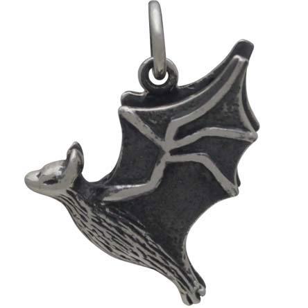 Sterling Silver Flying Bat Charm 16x13mm