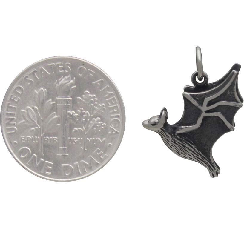 Sterling Silver Flying Bat Charm 16x13mm