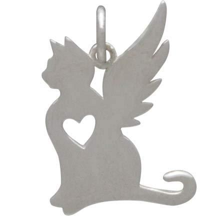 Sterling Silver Angel Cat Charm 18x13mm