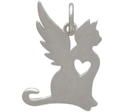 Sterling Silver Angel Cat Charm 18x13mm