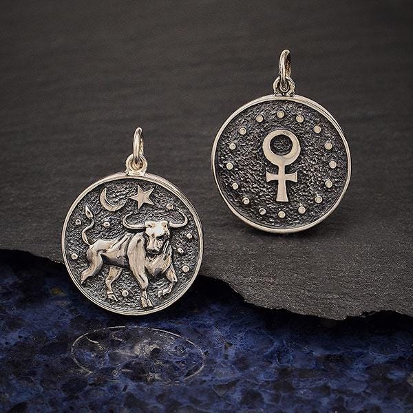 Sterling Silver Astrology Taurus Pendant 24x18mm