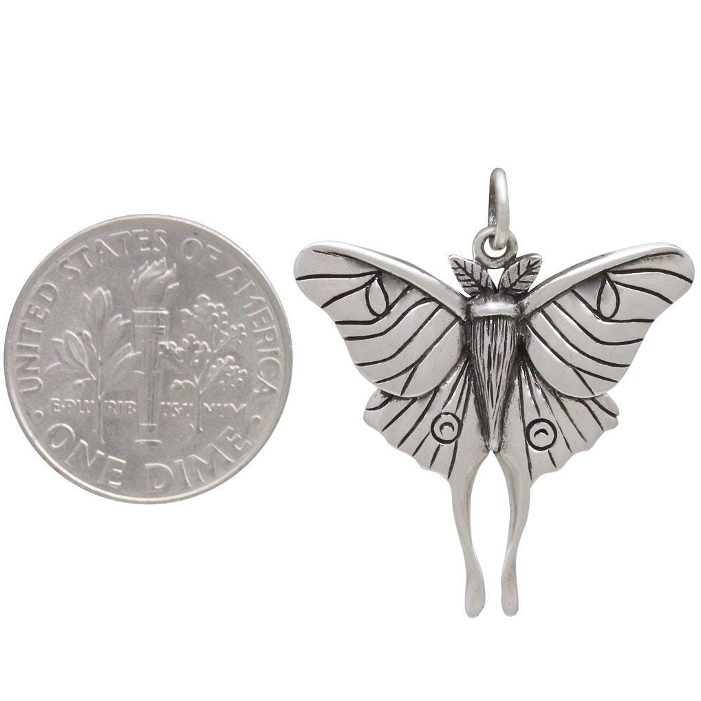 Sterling Silver Luna Moth Pendant 28x24mm