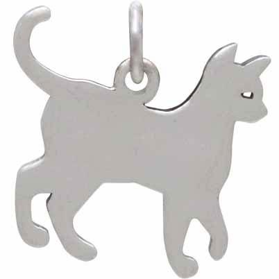 Sterling Silver Cat Charm with Bronze Star and Moon 17x16mm