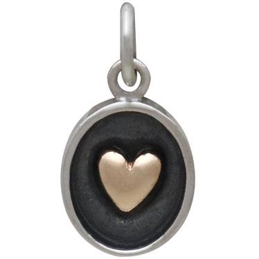 Sterling Silver Shadow Box Charm with Bronze Heart 16x8mm