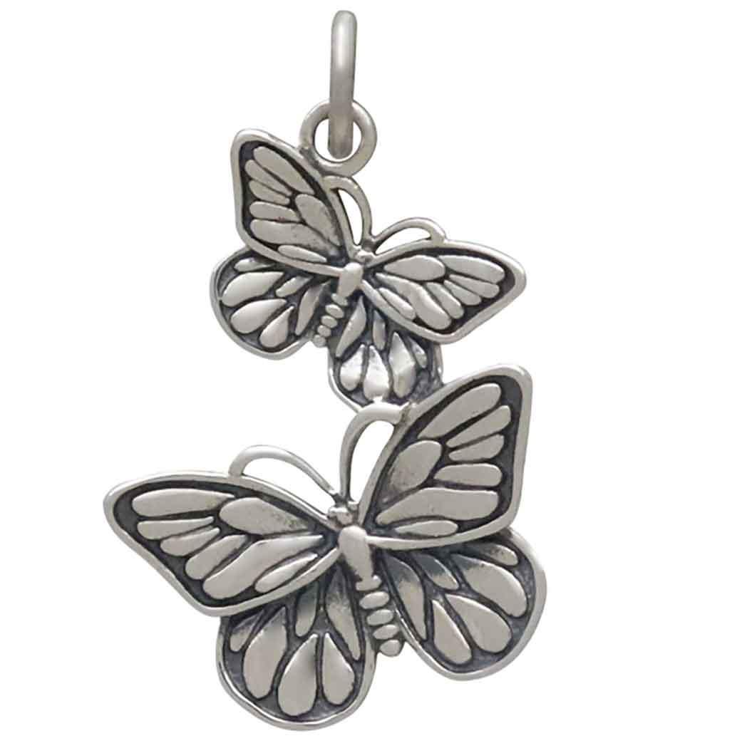 Sterling Silver Dimensional Flying Butterflies Charm 25x15mm