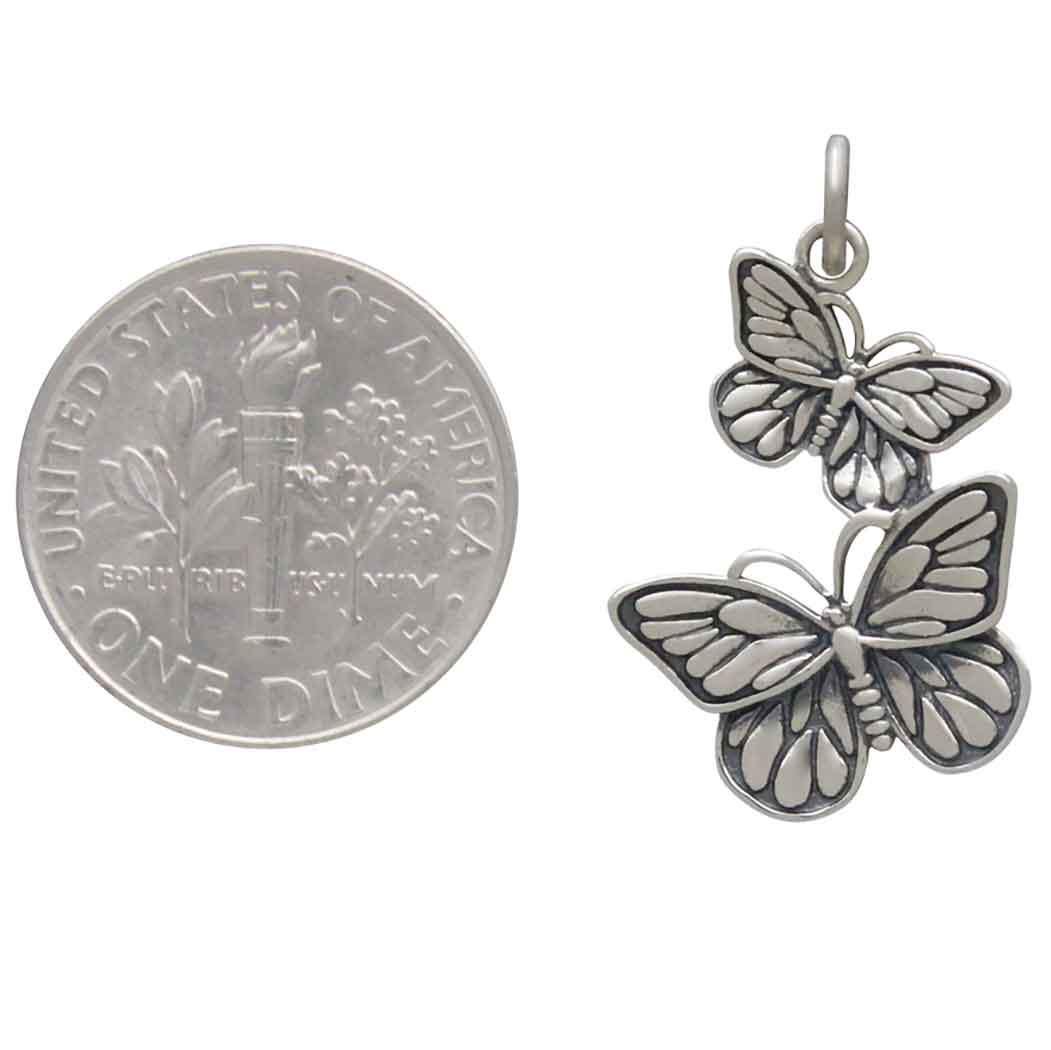 Sterling Silver Dimensional Flying Butterflies Charm 25x15mm