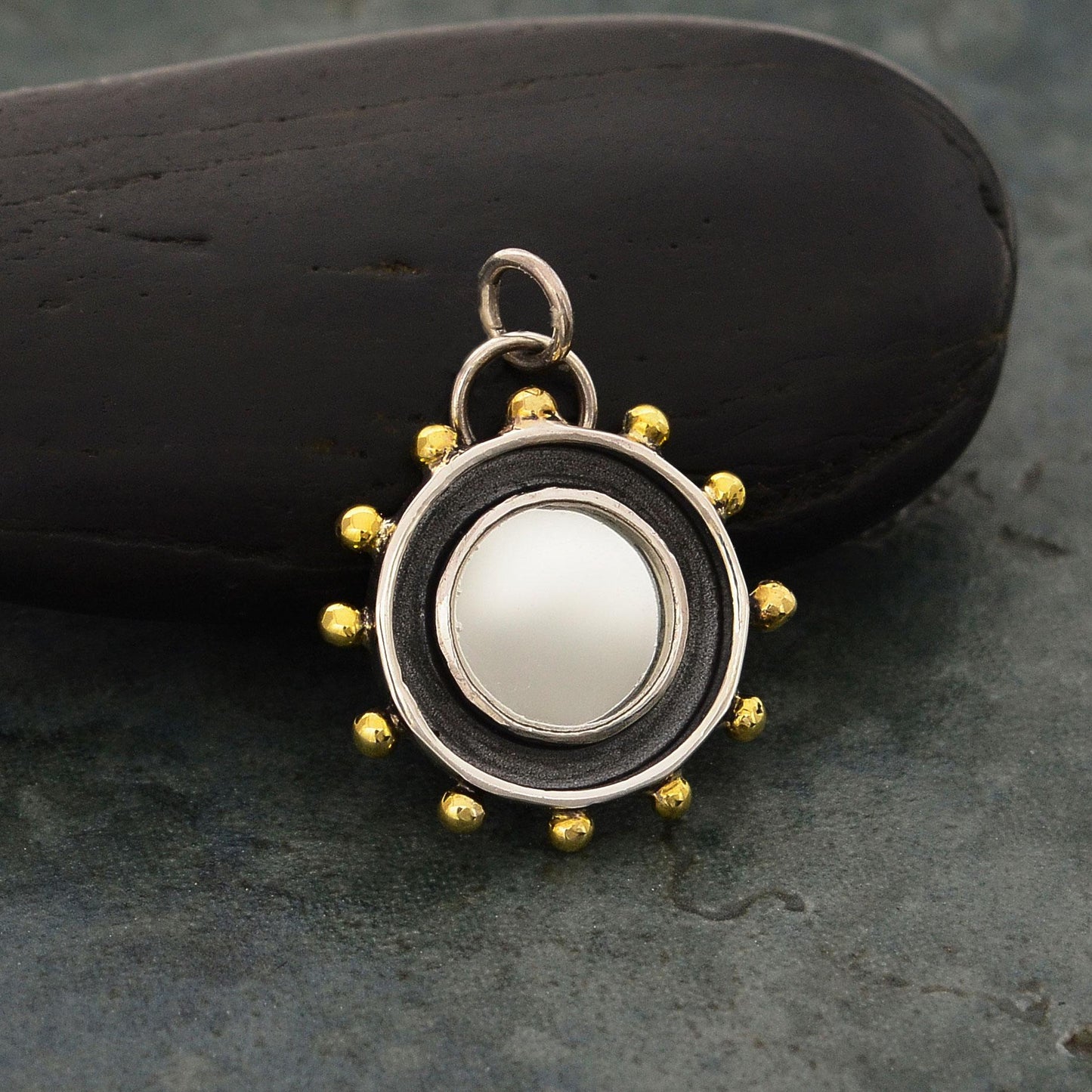 Sterling Silver Mirror Charm with Shadowbox Frame 24x19mm