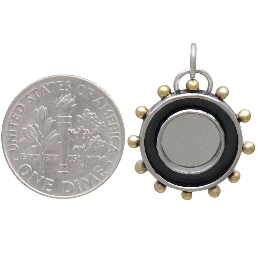 Sterling Silver Mirror Charm with Shadowbox Frame 24x19mm