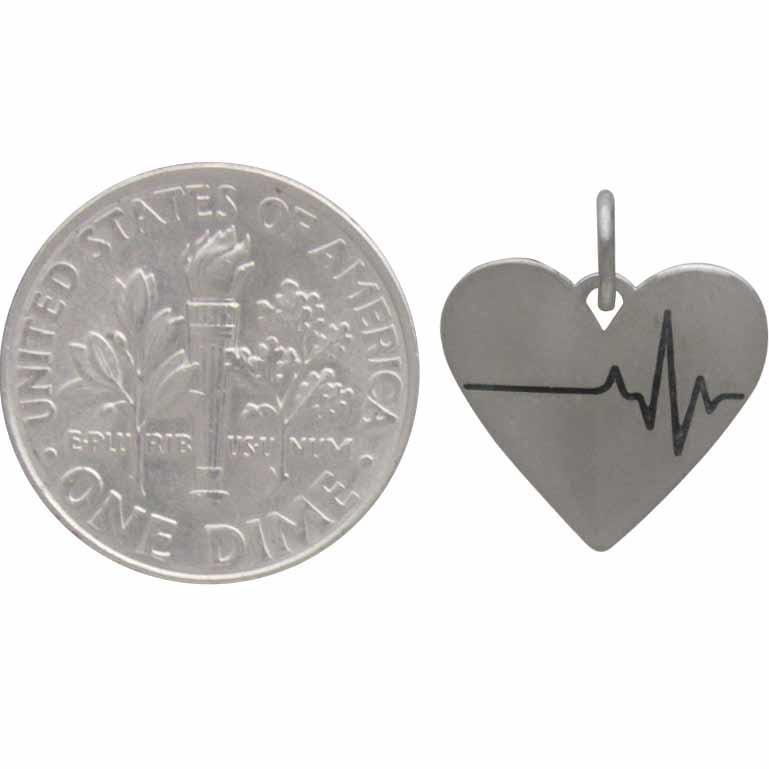 Sterling Silver Heartbeat Charm - Heart Charm 16x14mm