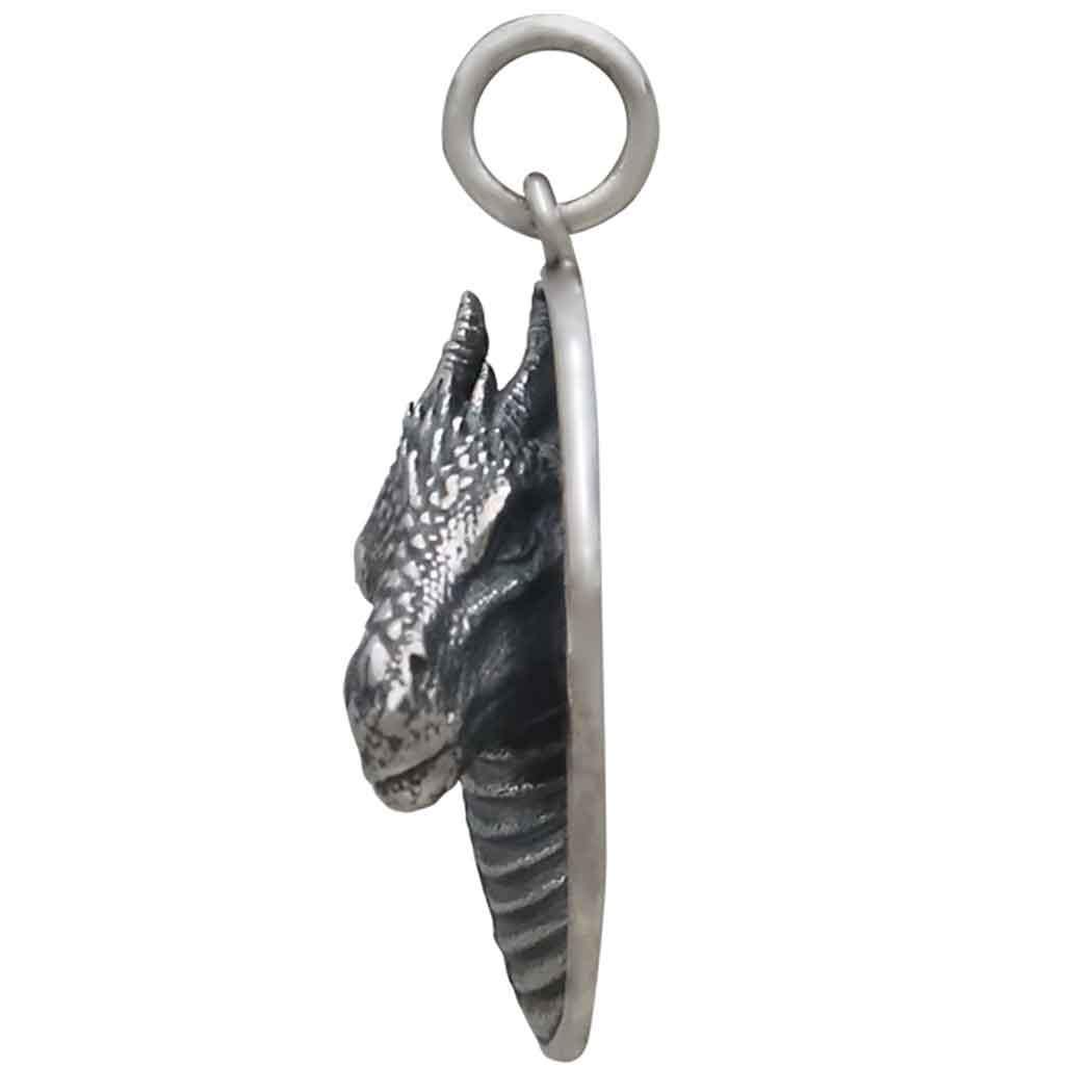 Sterling Silver Oval Dragon Pendant 25x16mm
