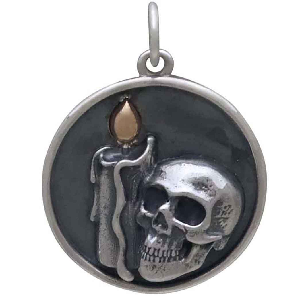 Sterling Silver Candle and Skull Pendant w Bronze 24x18mm